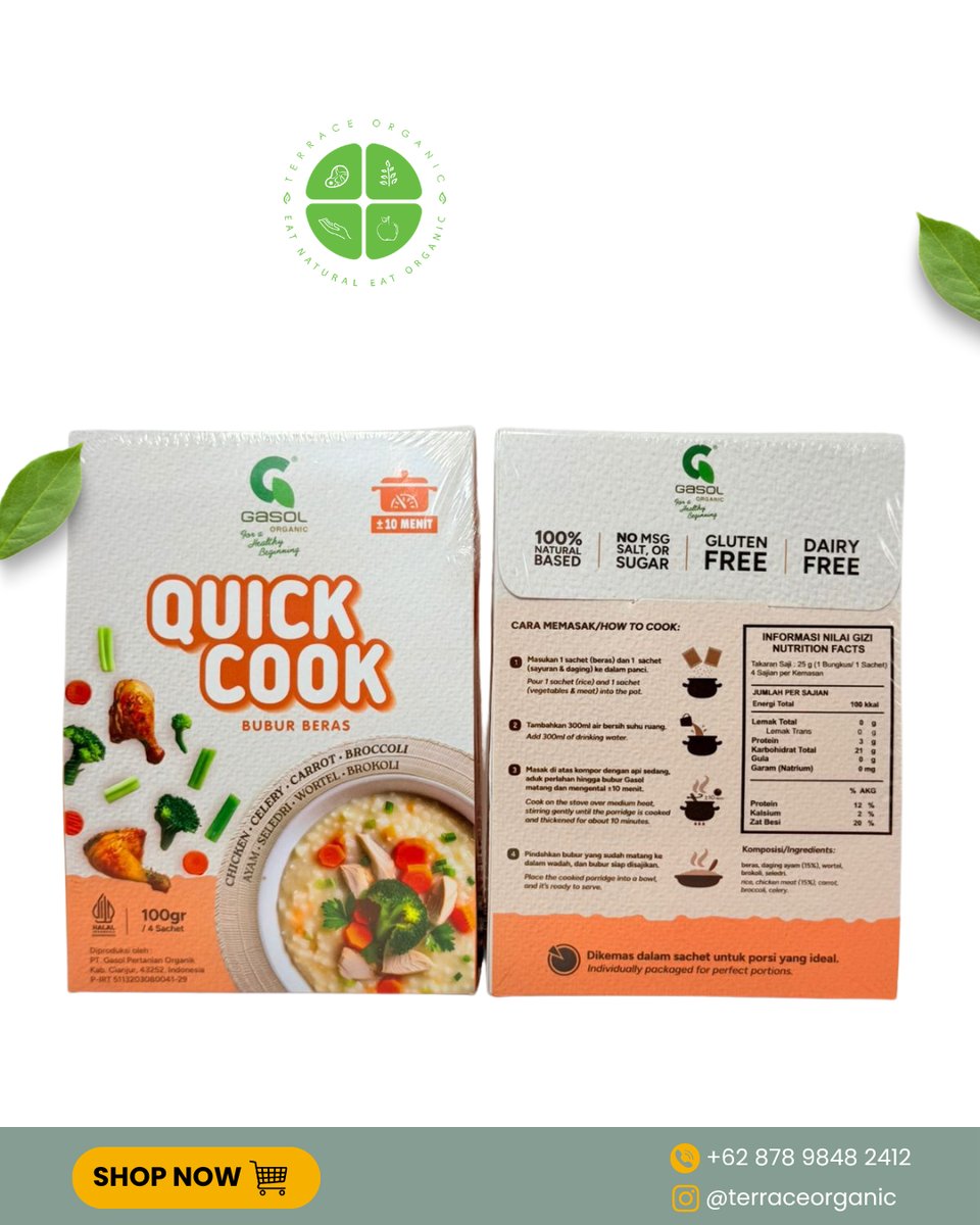 Quick Cook CHICKEN BROCCOLI Bubur Beras Organik Makanan Bayi MPASI 100gr